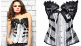 Corset Overbust Prata com Renda e Listras