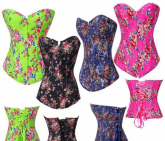 Corset Overbust Floral em Jeans